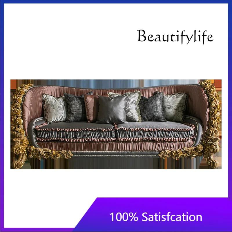 

Комплект для гостиной: тканевый диван и журнальный столик в европейском стиле, резной диван из массива дерева во французском дворцовом стиле для большой квартиры X