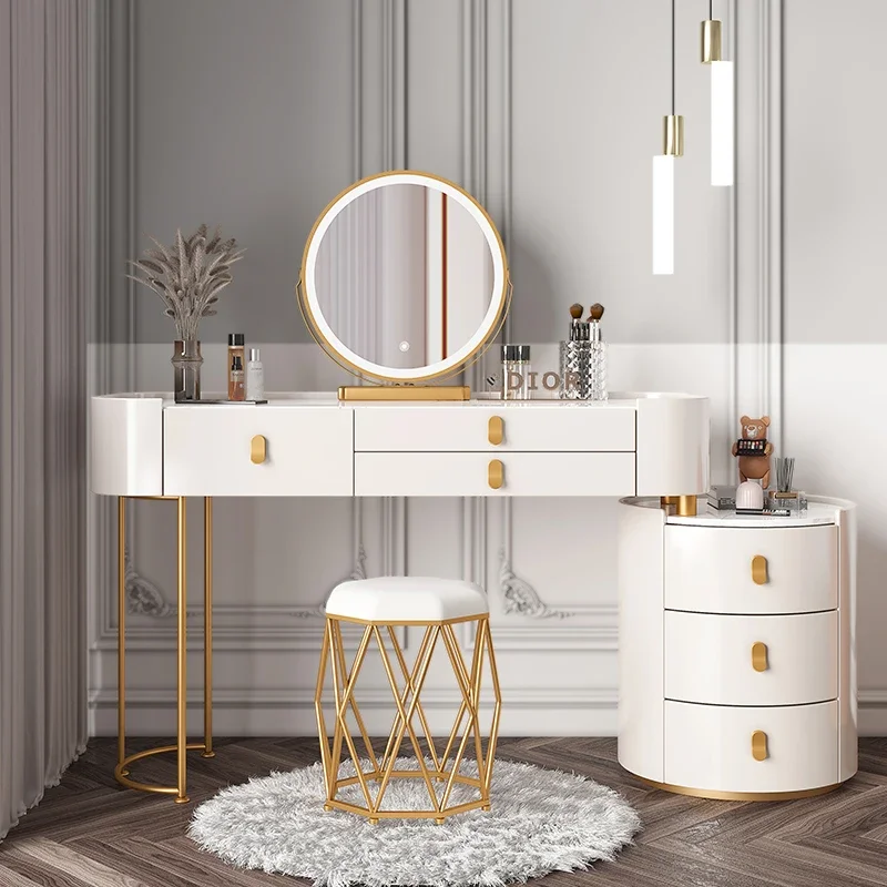 Luxury Large Mirror Makeup Storage China Nordic White Multifunction Dressing Table Modern Coiffeuse De Chambre Furniture Bedroom