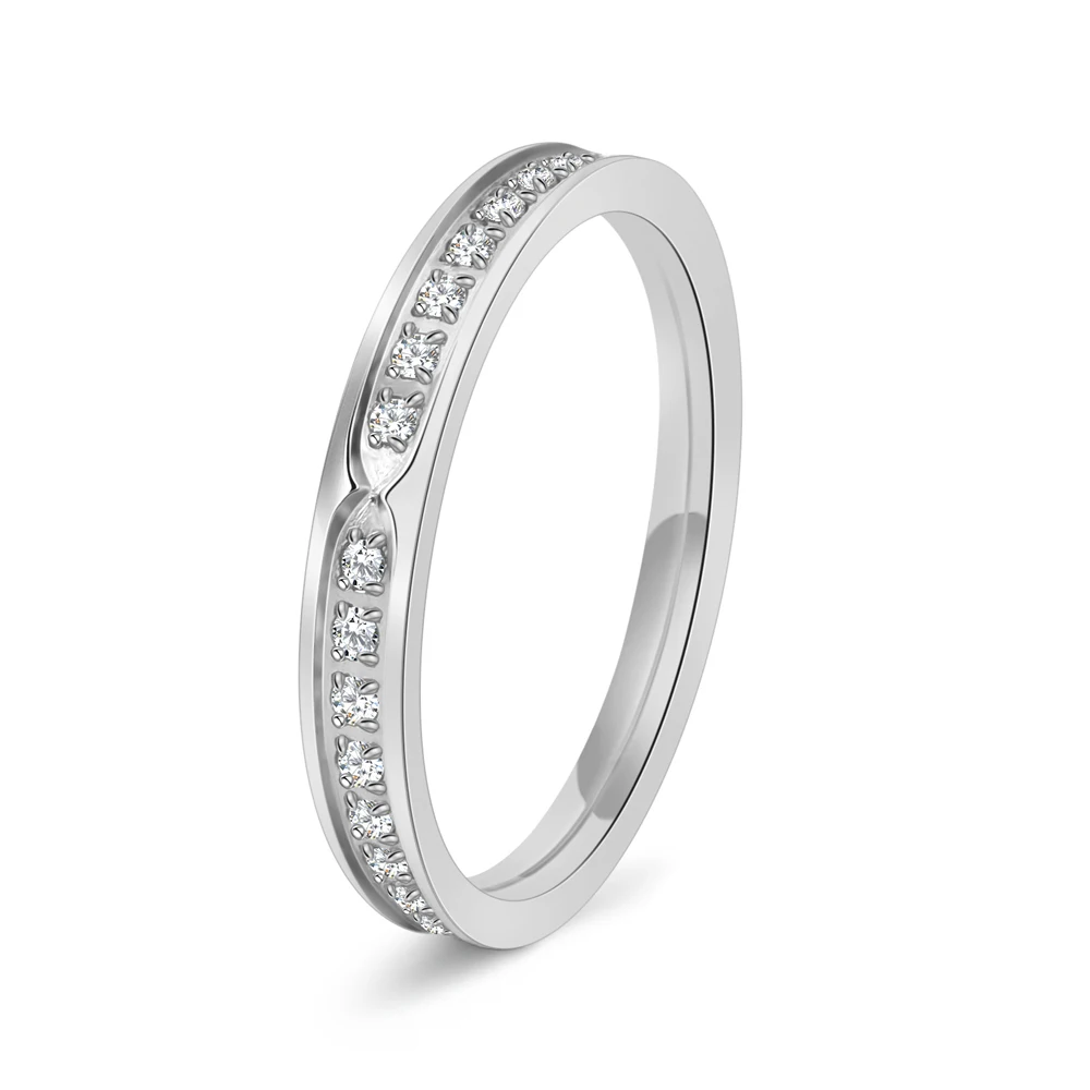 Damenring aus Edelstahl, Zirkonia, eingelegt, minimalistischer Schmuck, zierlicher, eleganter Ehering, einzigartiges, schlichtes Design