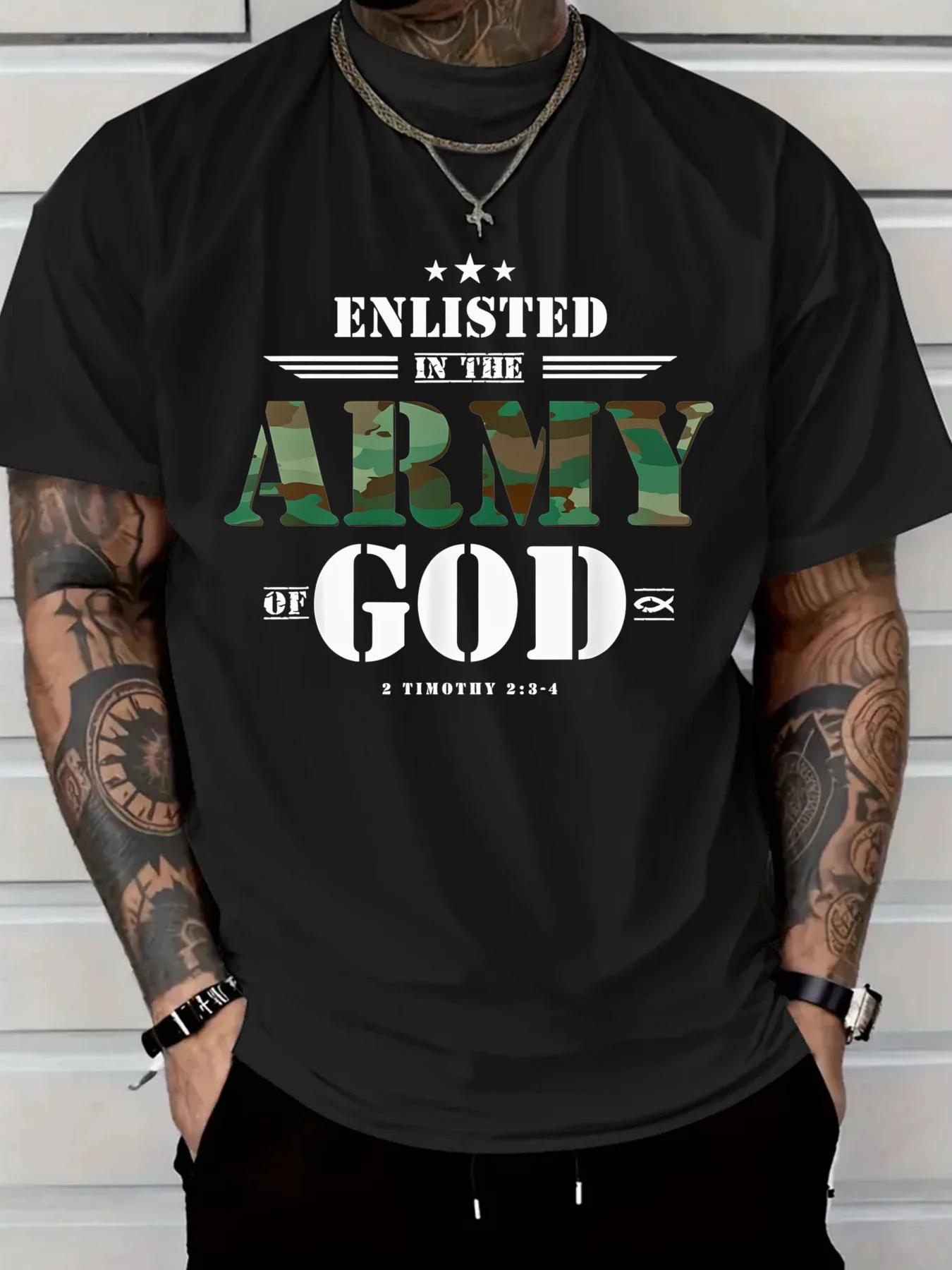 

Men'S 2025 Inspirational Army of God Cotton T-Shirt Bold Faith Design Comfortable Fit Casual Wear Religious Events