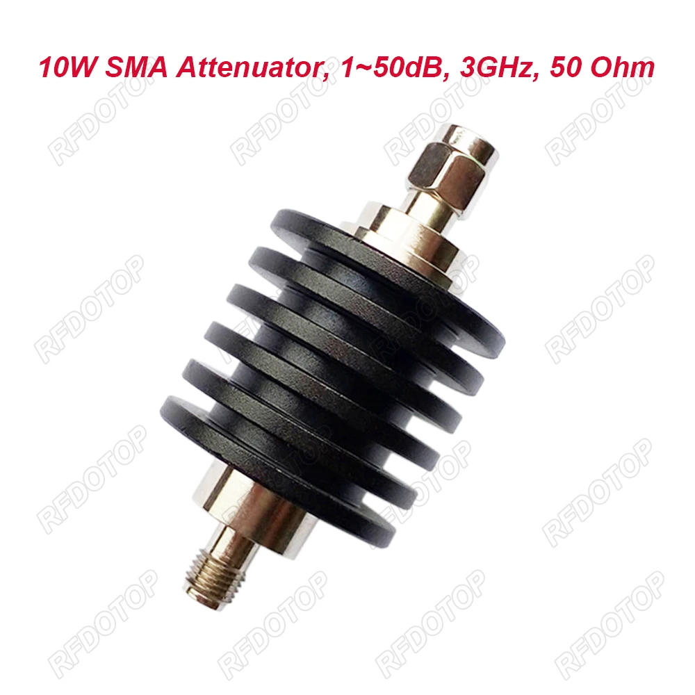 10W DC-3.0GHz SMA Male to SMA Female RF Attenuator 1~50dB Attenuator SMA Fixed Connectors 304 Stainless Steel 50 Ohm