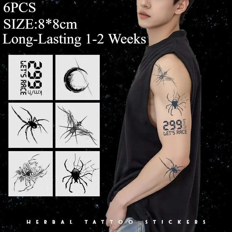 

6PCS Spider Temporary Tattoos,Tattoo Stickers,Waterproof Long-Lasting 15 Days,Semi-Permanent Fake Tattoo,body art for Men Women