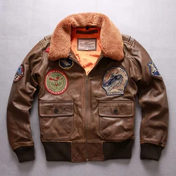 air force flight G1 pilot warm fur collar leather jacket high quality genuine cow leather clothing thick cowhide rider jacket