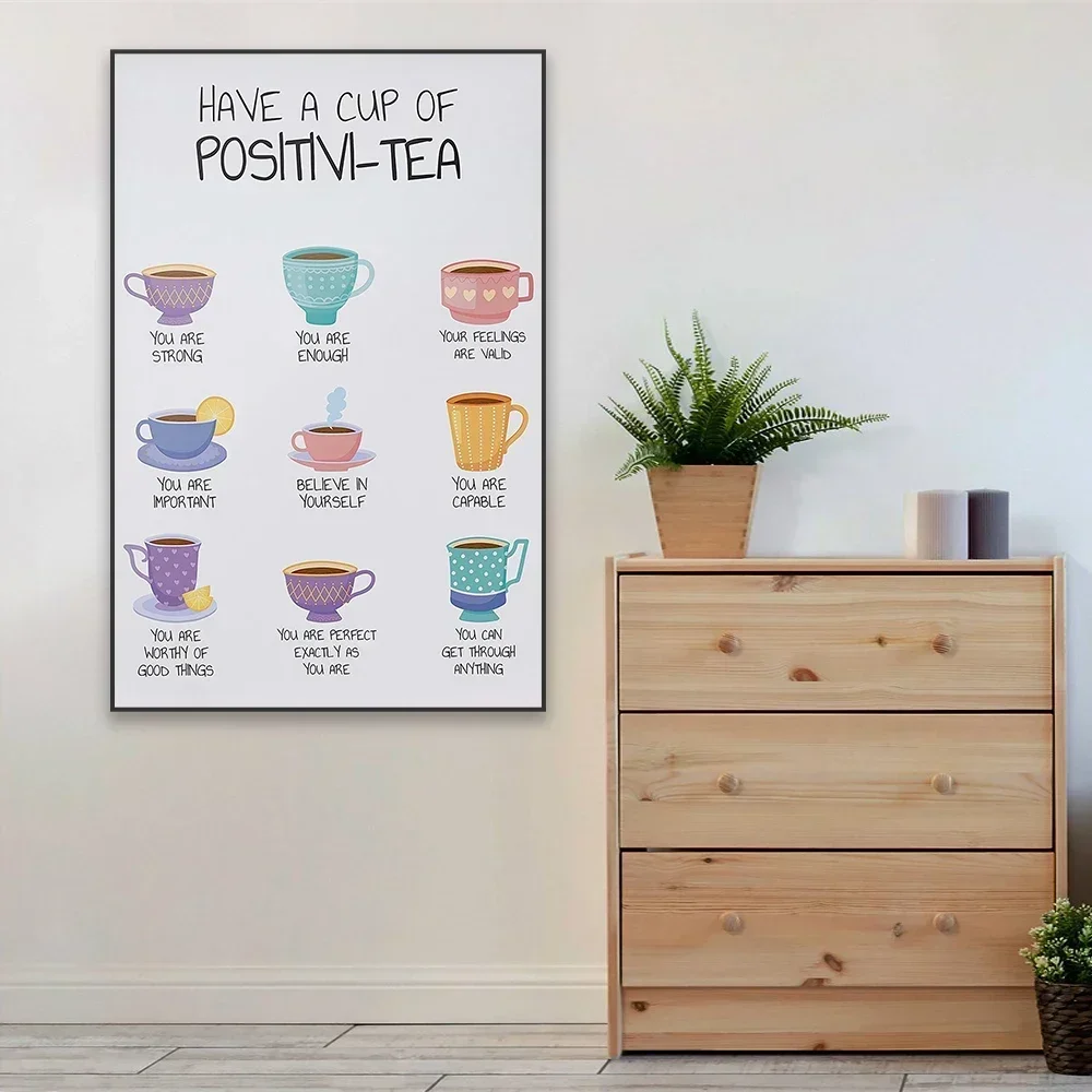 1pc frameless Canvas Painting Therapy Self Affirmation Mental Health Poster Have A Cup Of Positivi-Tea Print Motivational Home B