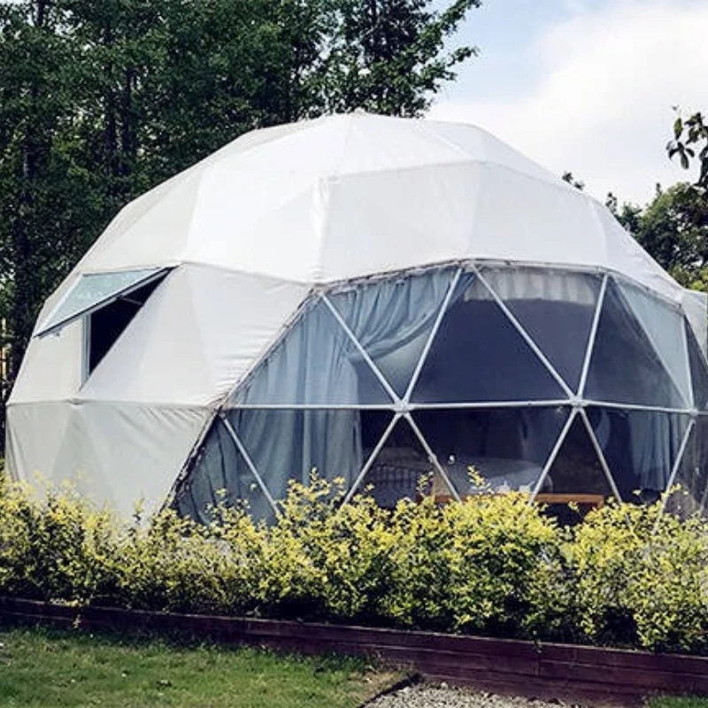 Prefabricated Geodesic Dome Tent with Panoramic Window Glass Door for Luxury Glamping Resort Backyard Garden Room