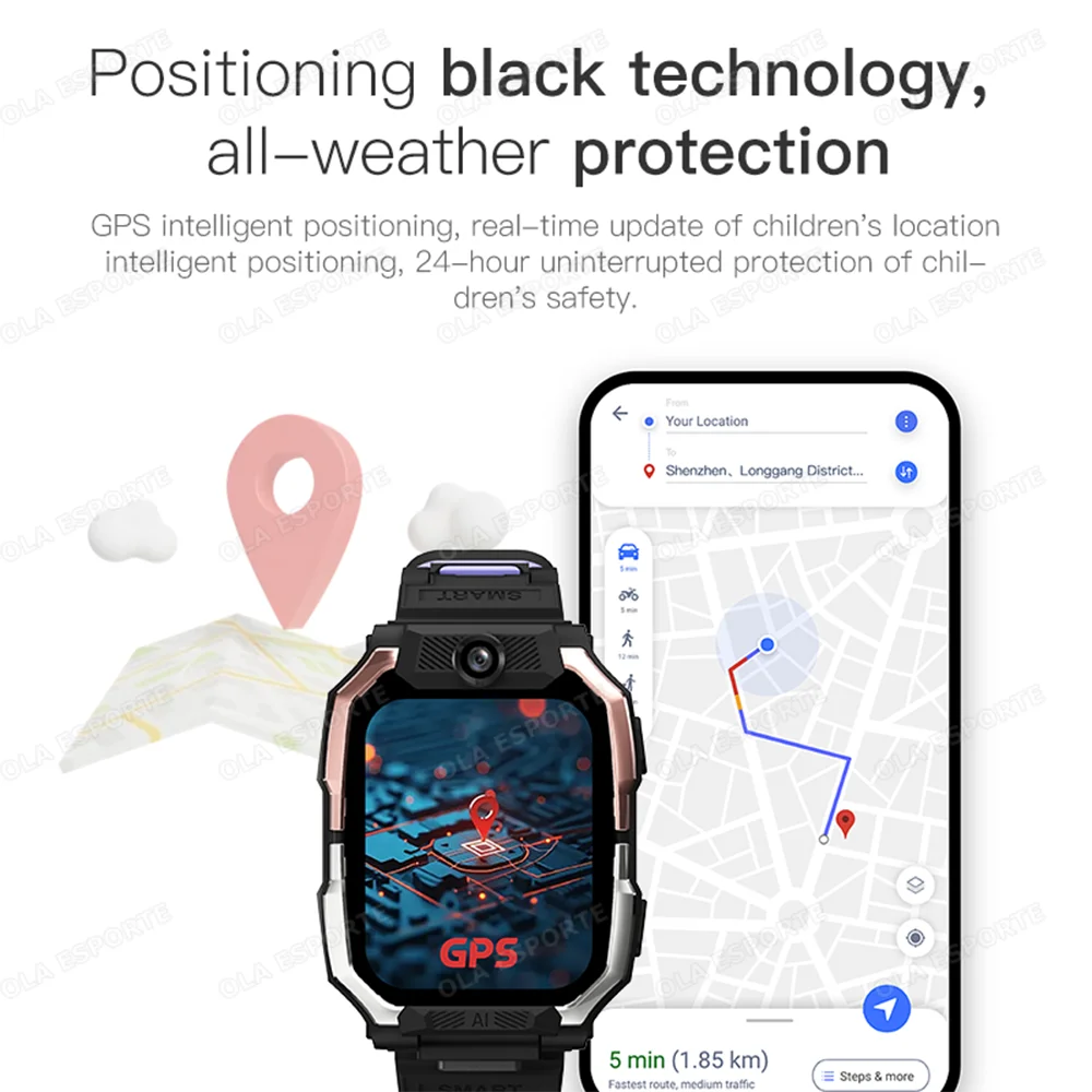 GPS Children Smartwatch SOS Positioning 4G Sim Card HD Camera Video Call 800mAH Large Battery Calculator Kids Watch Student Gift