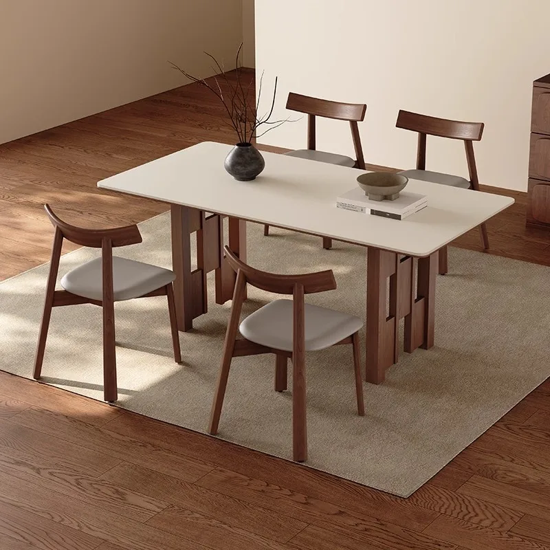 

Solid wood dining table vintage home small apartment living room 2025 new walnut Nordic wabi-sabi style slate dining table
