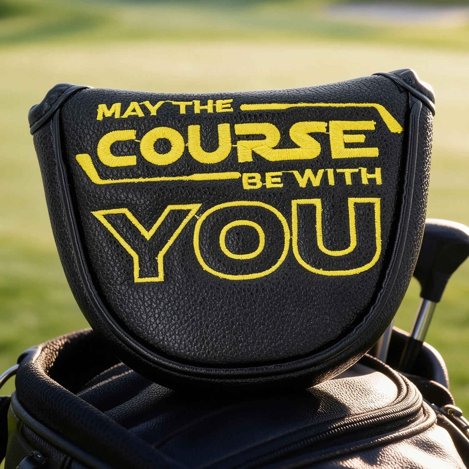 1PC Golf Mallet Putter Head Cover, Unique Letter Embroidery Pattern, Durable Black Putter Protective Cover