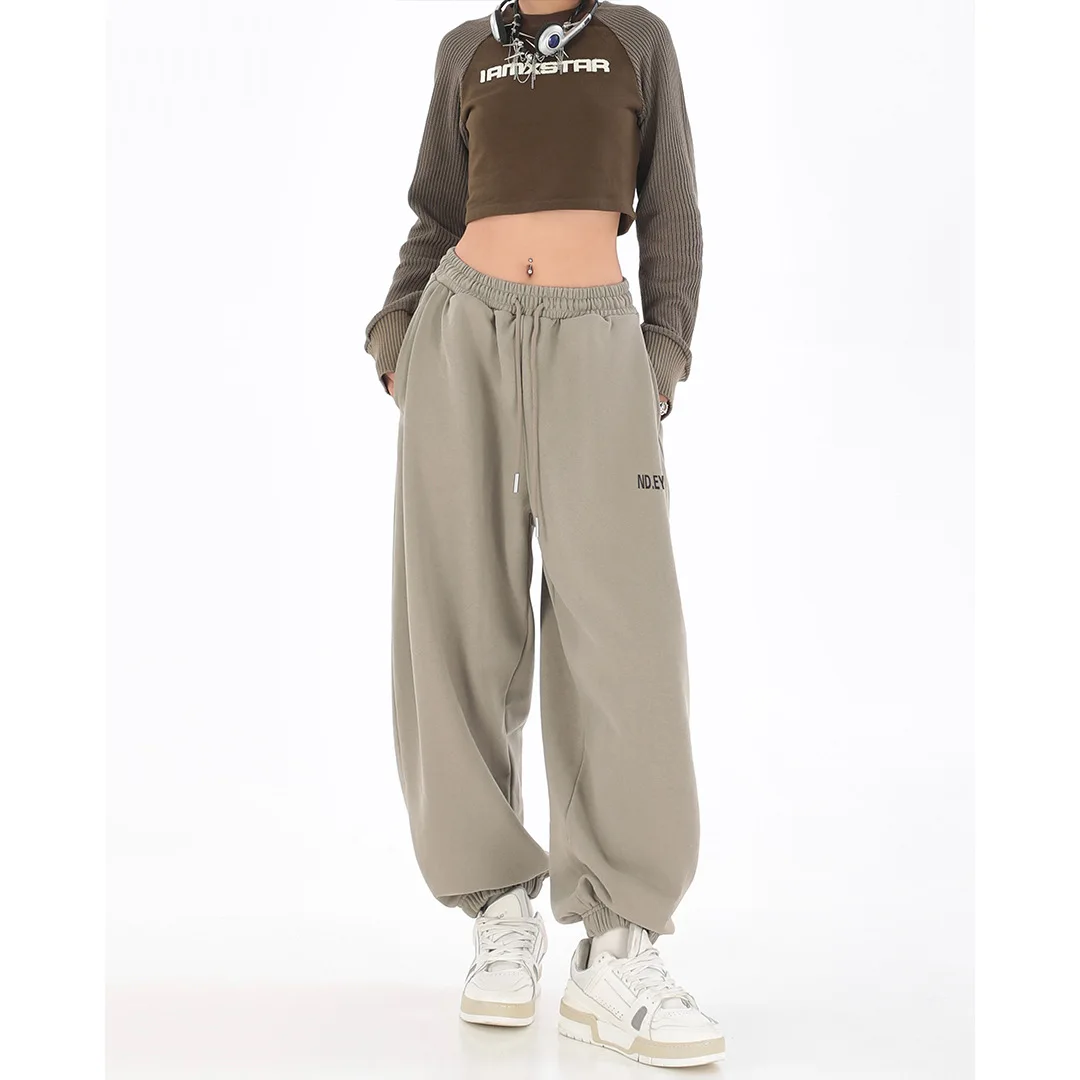 Y2k American High Street Bundle Foot Sweatpants Women Fashion Design Sense Drawstring Printed Harlan Pants Casual Pants Tide Ins