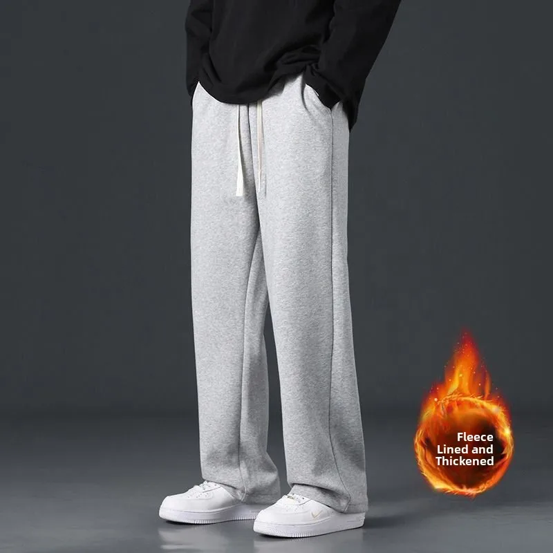 

Men's Loose Fit Thiened Fce Lined Color Straight Leg Pants Autumn Winter New Sle Casual Sweatpants