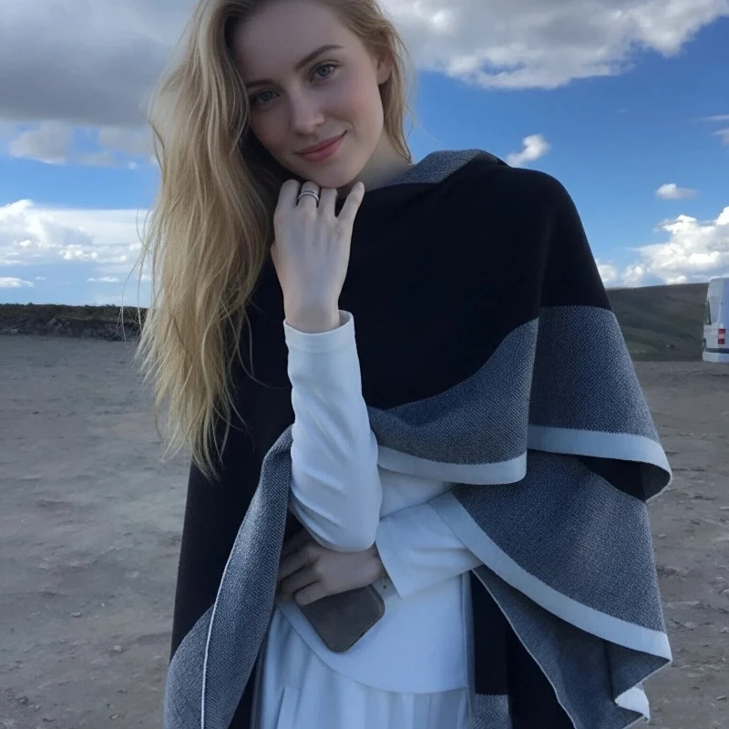 

Новый модный женский кардиган контрастного цвета, свитер, свободный рукав «летучая мышь», элегантная повседневная женская накидка, трикотажная куртка