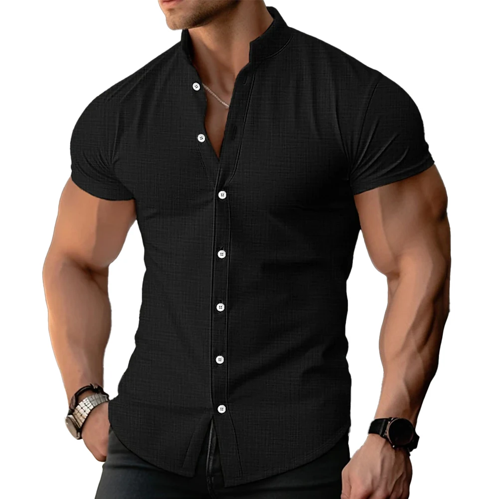 Herren hemd Band Kragen Bluse Button Down 1 PC lässig bequeme Fitness Muskel Polyester reguläre Hemd hemden