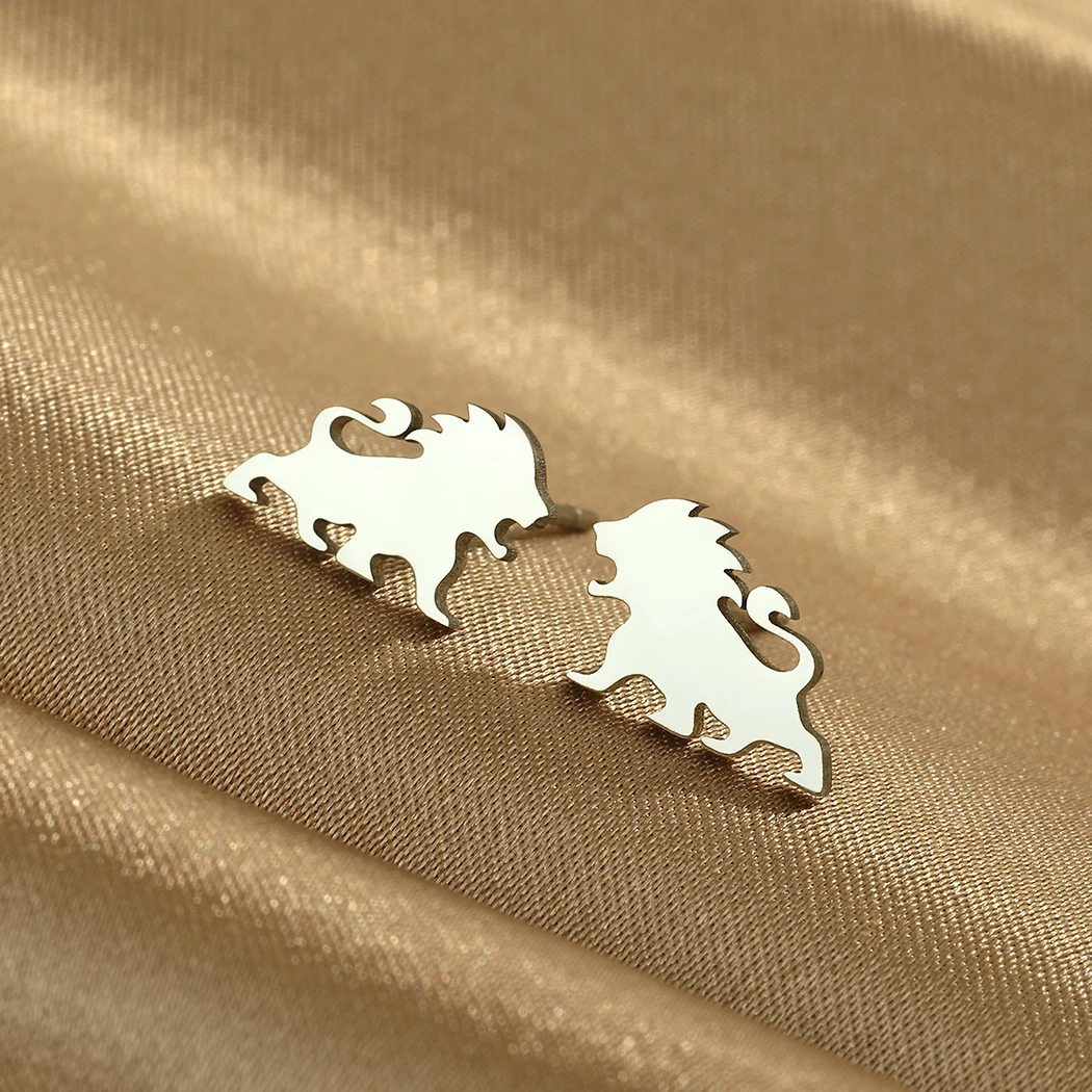 Todorova Stainless Steel Lion Stud Earrings For Women Men Minimalist Jewelry Animal Lover Gift