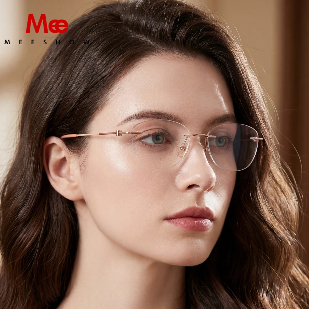 Meeshow Design Titanium Rimless Prescription Glasses Women Eyeglasses Frames Optical Lenses Cat Eye Girl Spectacles Eyewear