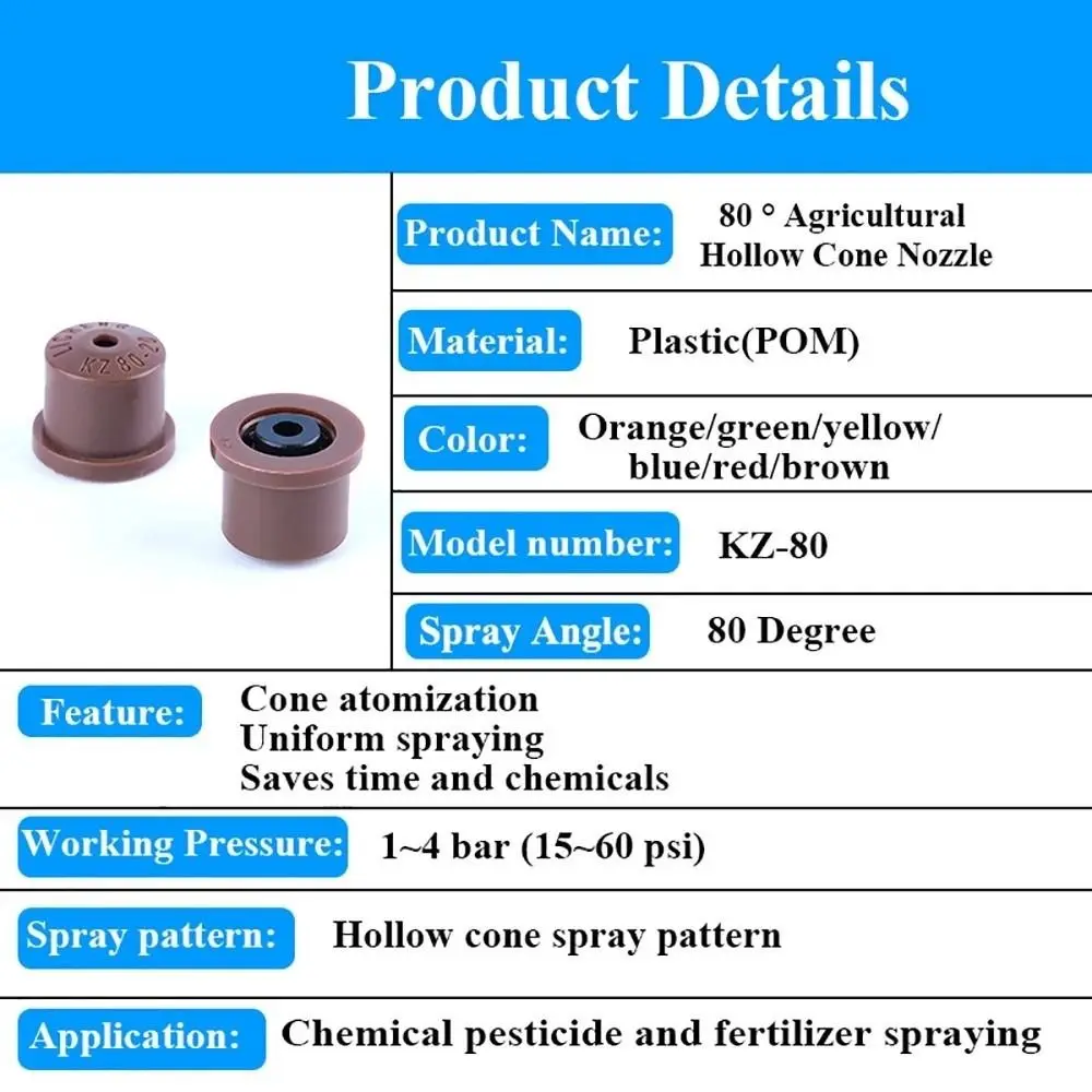 80 Degree Agricultural Sprayer Nozzle Anti-Drip Design High Pressure High Pressure Nozzle Hollow Cone Nozzle Farm Irrigation