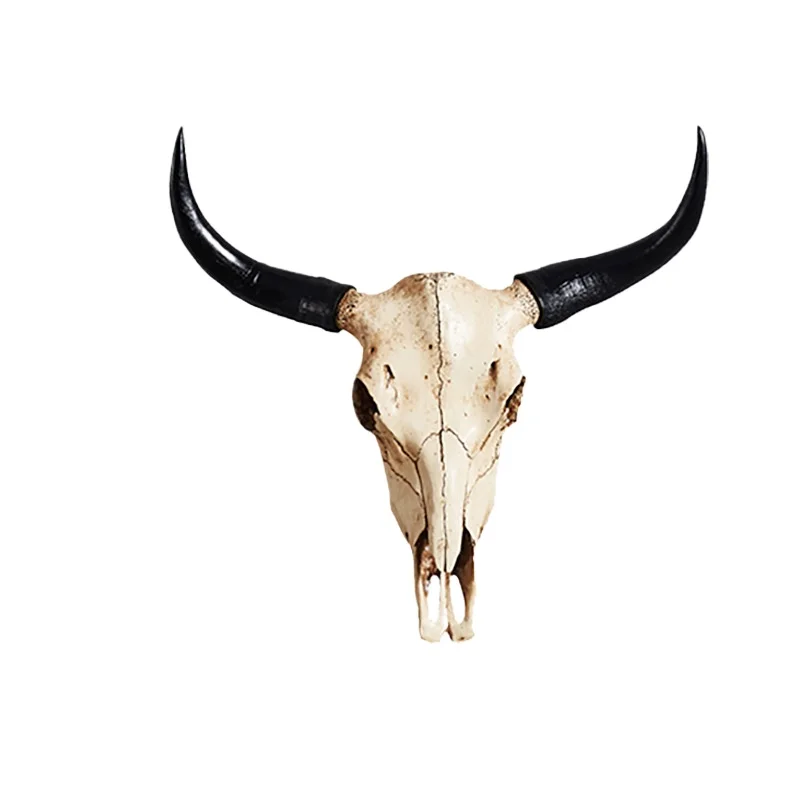 Vintage Bull Head Wandhalterung Harz Geweih Plakette Bauernhaus Lodge Cabin Dekor Rustikale Home Office Kaminsims Kunst Einzigartiges Halloween-Geschenk – Detail 1