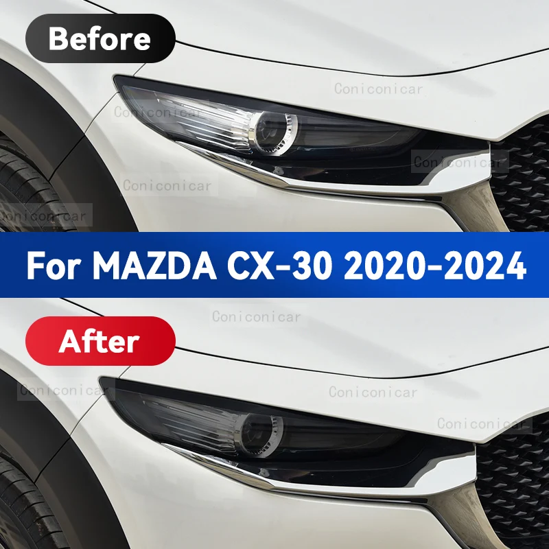 For MAZDA CX-30 2020-2024 Car Headlight Smoked Black TPU Protective Film Front Light Tint Change Color Sticker Accessories