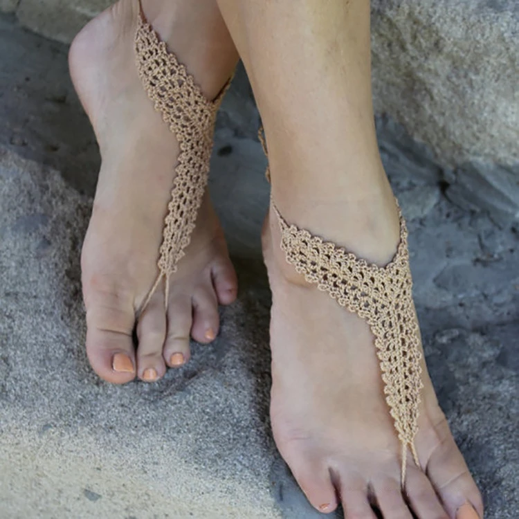 

Handmade Crocheted Pure Cotton Ankle Chains Are Hot Selling Ethnic Style Bride Beach Barefoot Sandals Decoration Chain