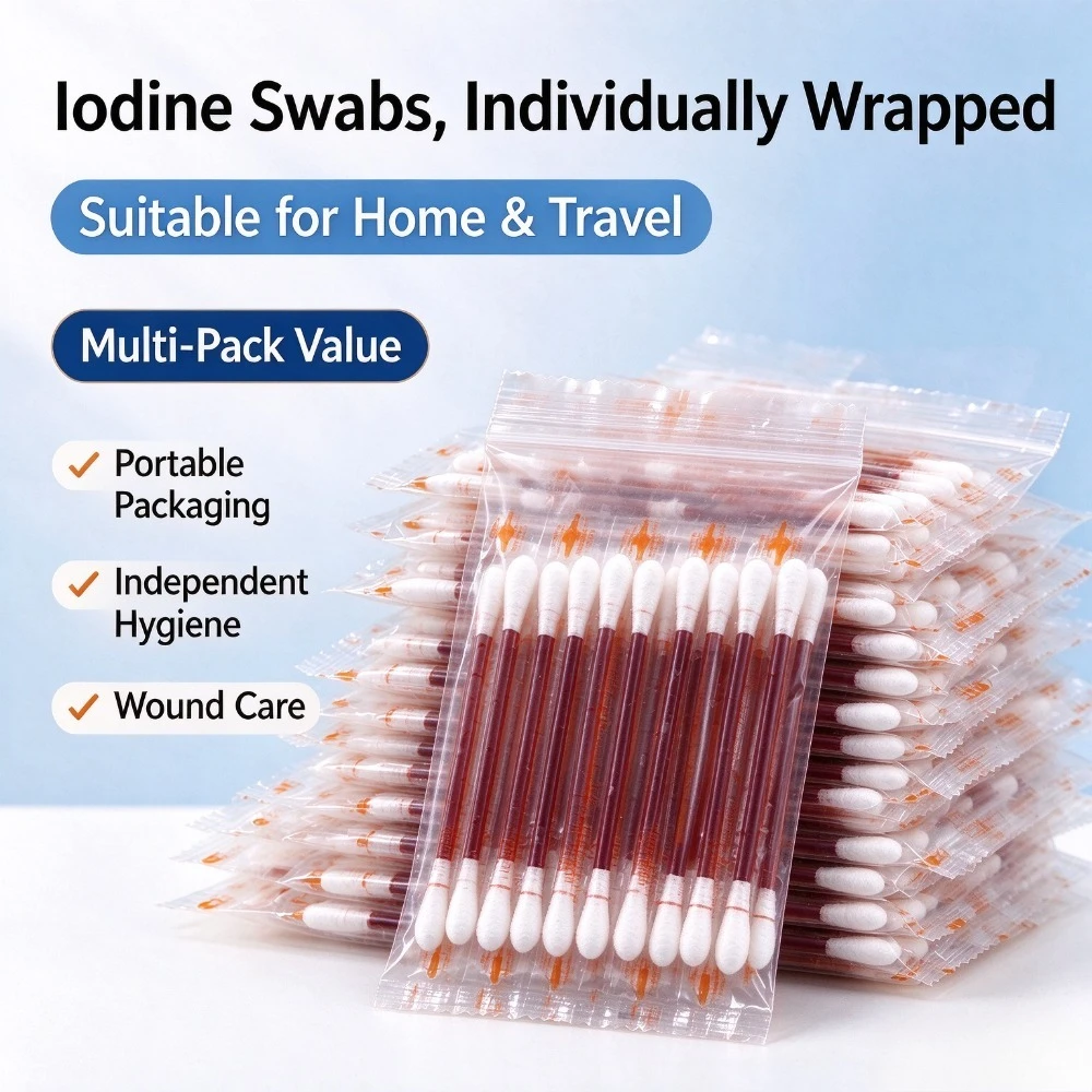 Iodine-disinfected disposable cotton swabs, stand-up packaging for wound care, travel and outdoor/home essentials,