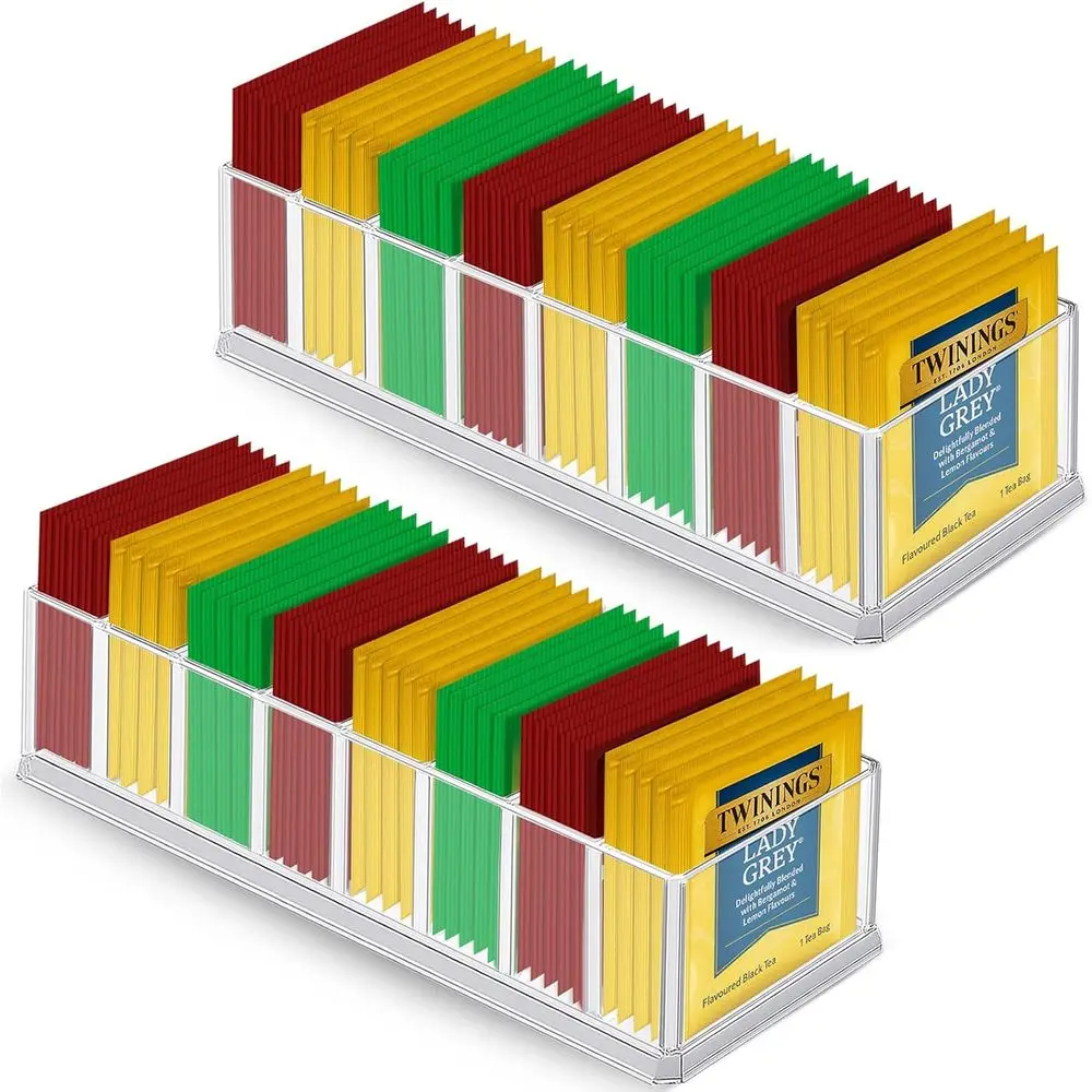 

2-Pack Clear Acrylic Tea and Coffee Packet Holder, 8-Slot Organizer for Kitchen, Pantry, Office, and More