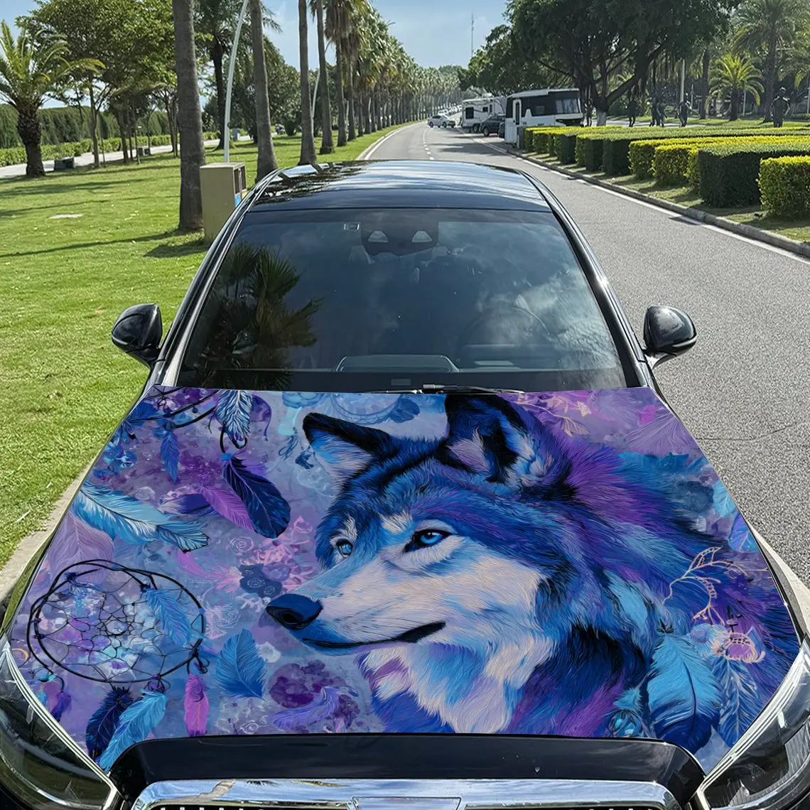 Boho Wolf-Dreamcatcher Car Hood Wrap Color Vinyl Sticker Truck Graphic Bonnet Auto Accessories Decoration Protect Decal Gift