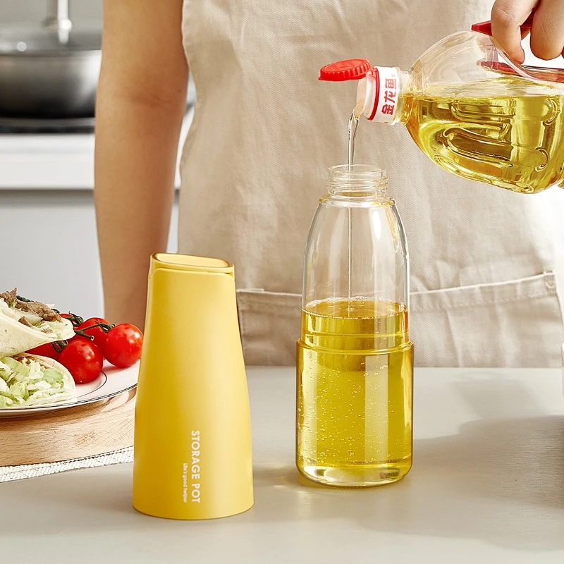 500ML Glass Oil Bottle Gravity Open Oil Bottle Leakproof Olive Oil Dispenser Camping BBQ Baking Soy Sauce Container Pot Jar