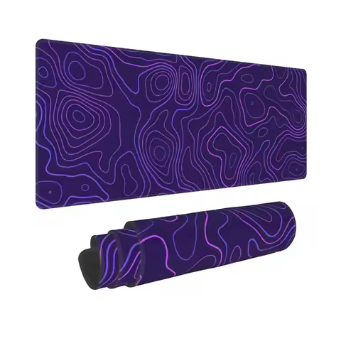 Purple Topographic Gaming Mouse Pad Large Desk Mat with Stitched Edges Extended XL Mousepad with Anti-Slip Base, Keyboard Pads