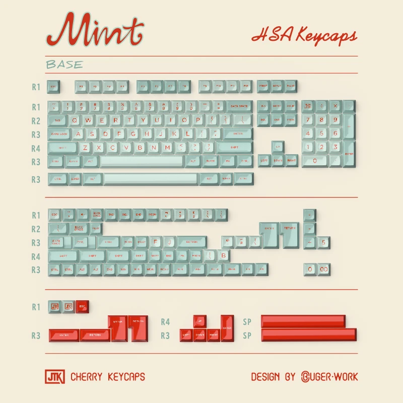 JTK HSA MINT Theme Keycap Set 178key ABS BUGER Custom High Gloss Keyboard Cap HSA Profile Gaming KeyCap for Mechanical Keyboard