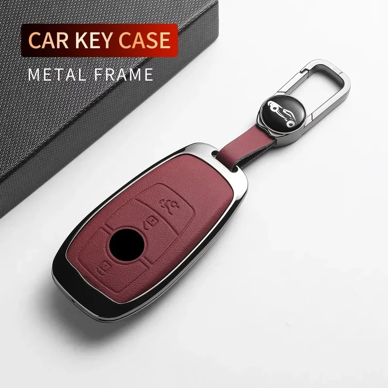 For C260L GLA GLC260 Metal Key Case Original Car Color C E S Class GLE350 GLS Leather Key Cover Keychain Protect Car Accessories