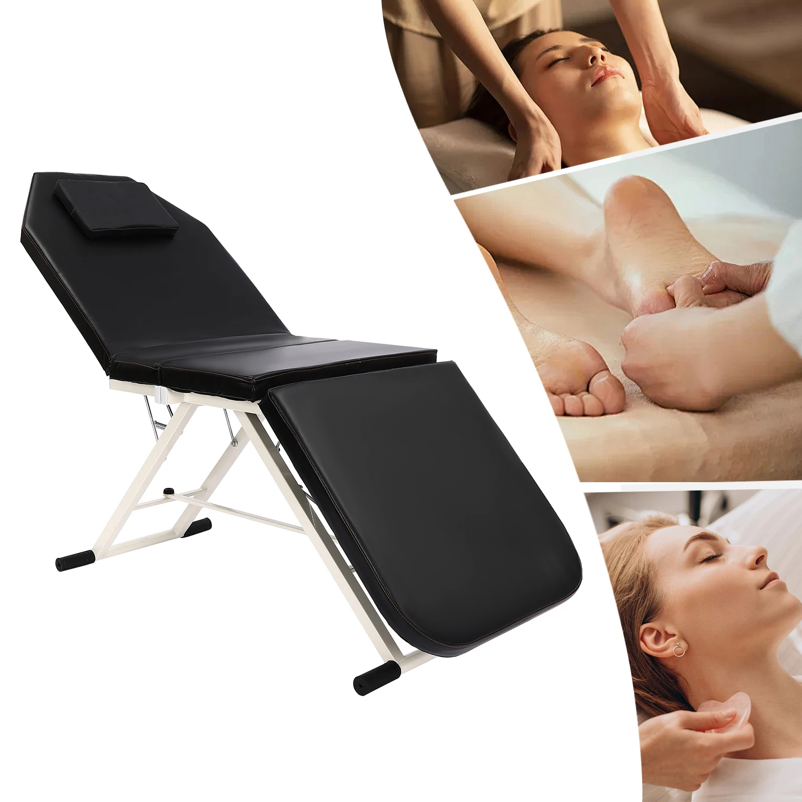 3-Fold Beauty Bed Massage Table Portable Cosmetic Bed Adjustable Bed White/Pink/Black with Storage Bag