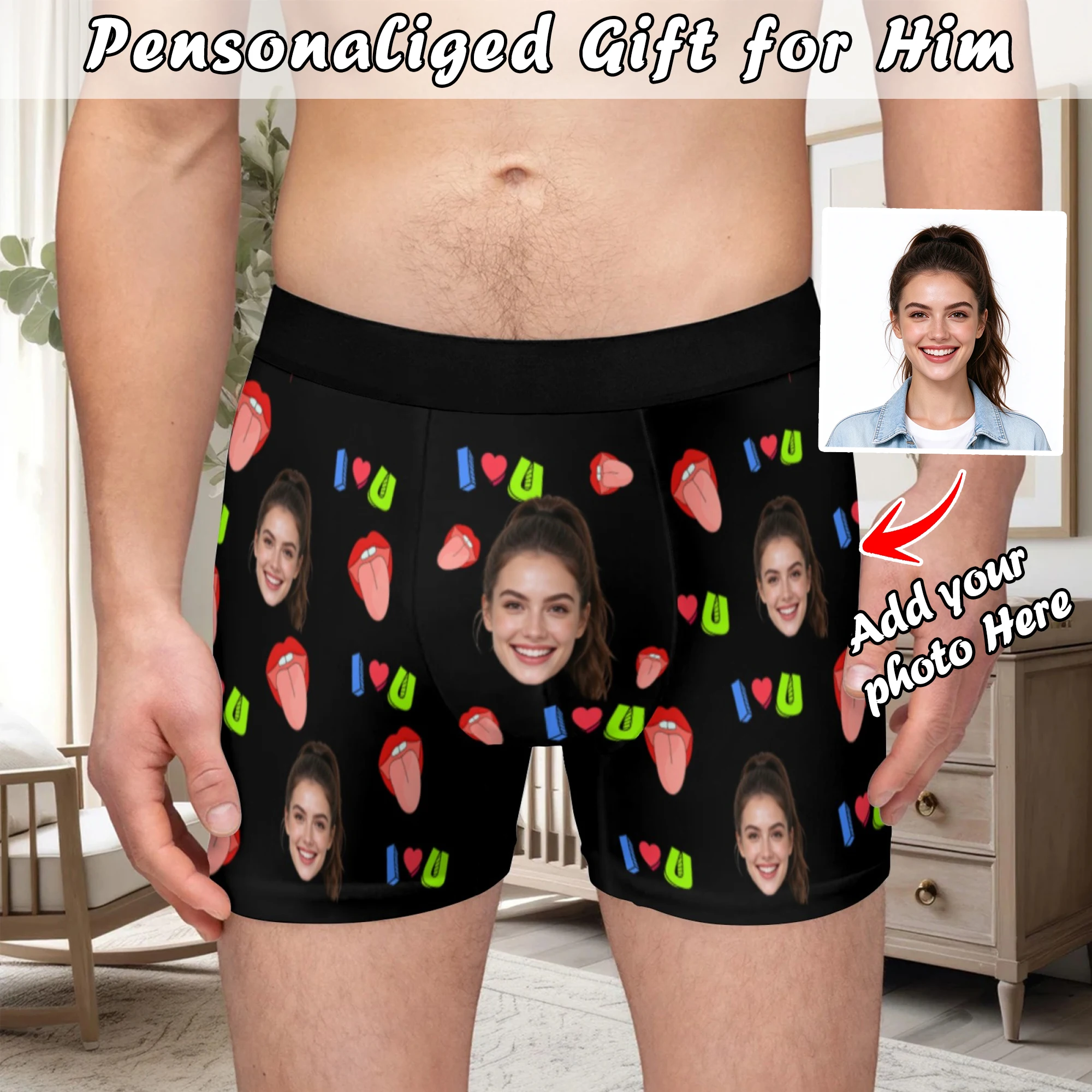 Custom Valentine Day Boxers For Men Personalized Men Underwear Custom Boxer Briefs Funny Face Gift For Boyfriend Husband