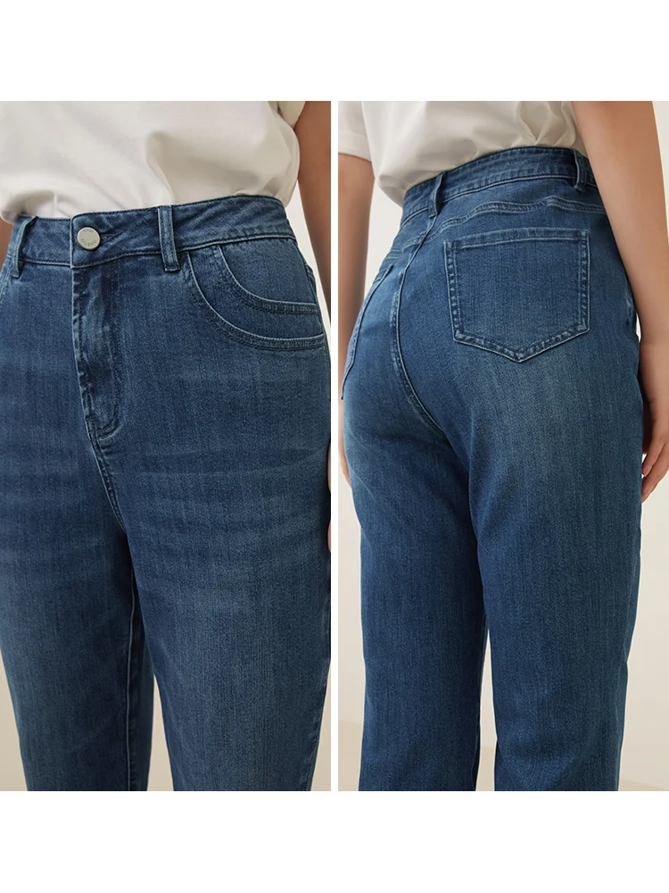 DUSHU Classic Style Women's Nine-point Jeans Autumn 2022 New Casual High Street High Waist Female Straight Tube Cropped Pants
