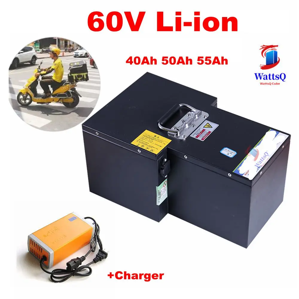 

waterproof case 60v 40ah 50Ah 55Ah lithium-ion battery pack with BMS for 3000W electric scooter e-bike+ update 10A charger