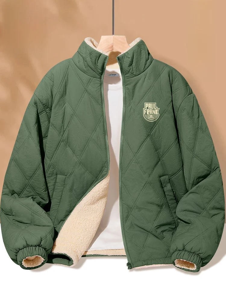 

Thiened Fce Lined Lamb Velvet Jaet Men's Youth Cotton Coat Winter Warm Casual Cleanfit Sle Button Closure