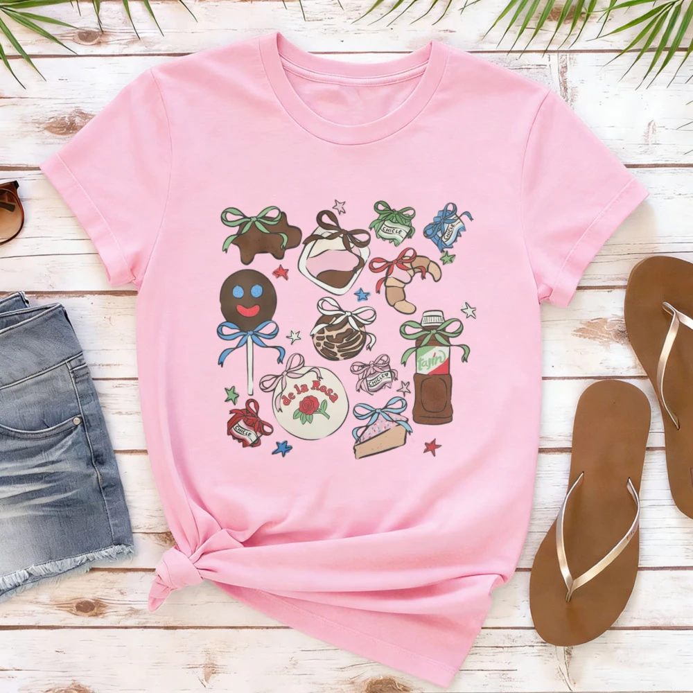 Mexican Candy Graphic Tee Latina Coquette Style Shirt Fashionable Casual Summer Round Neck Short Sleeve Women Cotton T-shirt