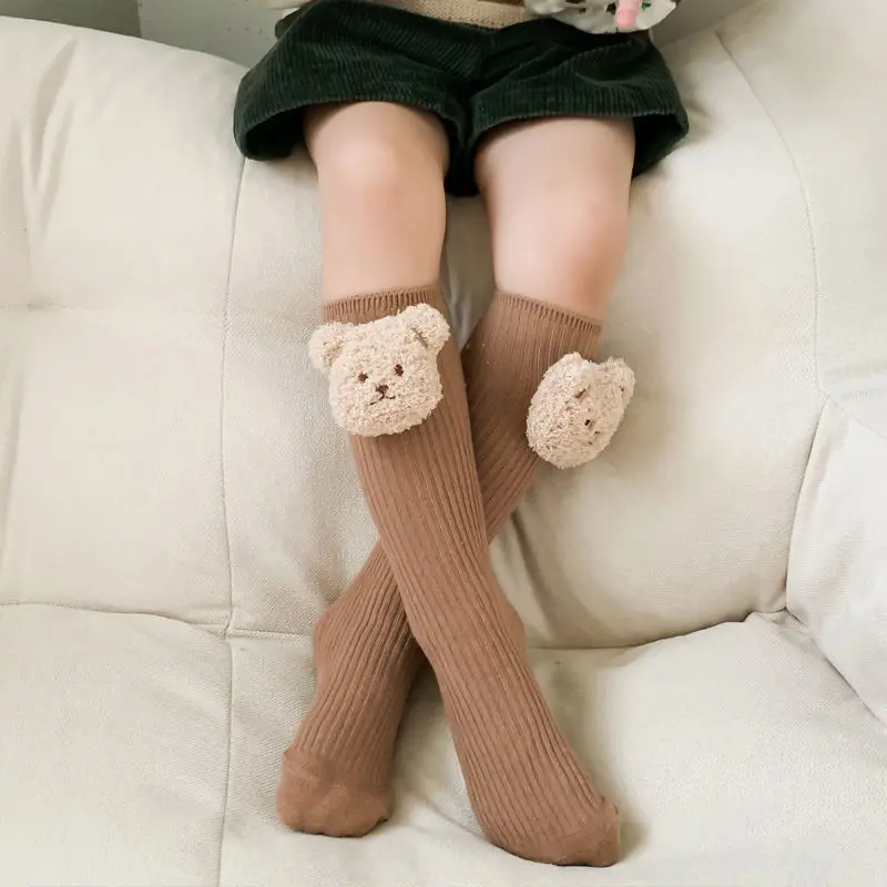 Chaussettes longues en coton doux pour enfants, chaussettes pour tout-petits, vêtements d\'hiver pour bébés filles et garçons, hauteur genou, ours