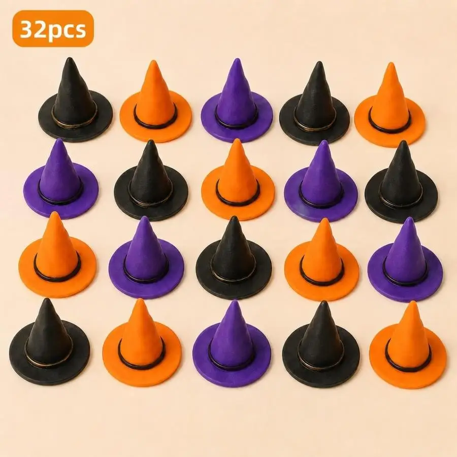 1/5/10/20/50/100pcs Halloween Mini Pointed Hat Decorative Ornaments, Random Mixed Colors in Black, Orange, and Purple, Holiday T