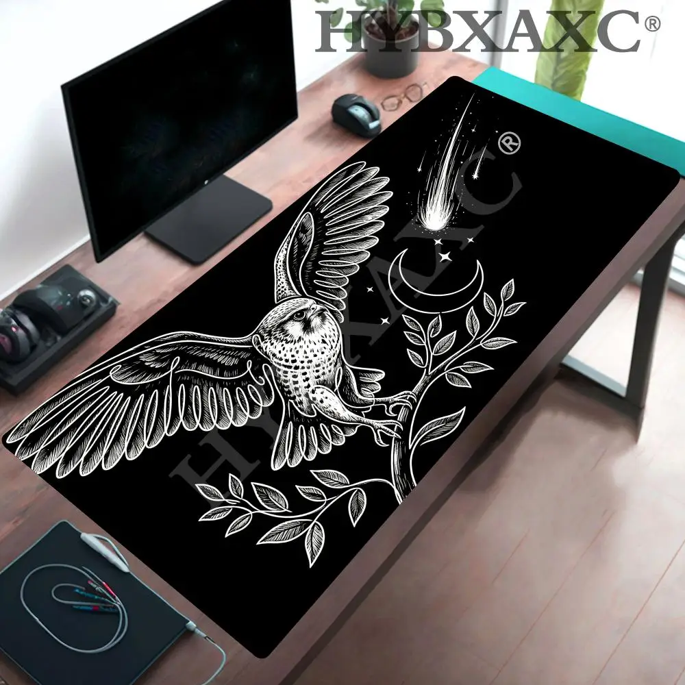 HYBXAXC Nocturnal Focus Owl Rubber Mouse Pad, XL Mouse Pad, Minimalist Desk Setup, Non-Slip Desk Pad, Productivity Gift for Him