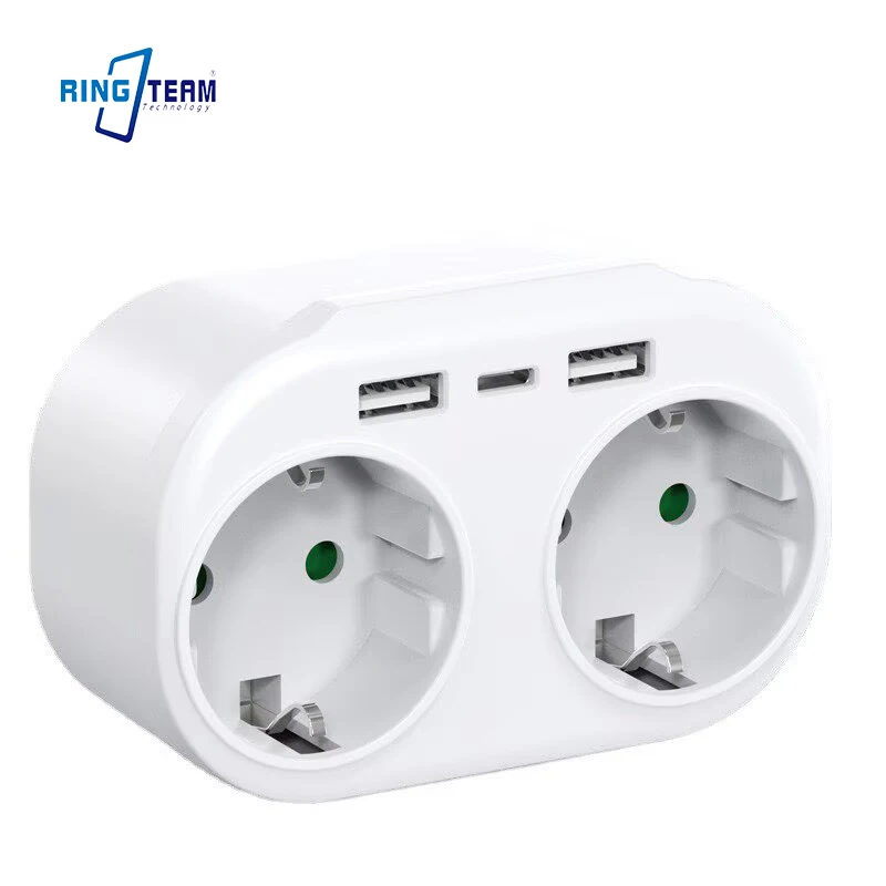 Schuko Power Strip with Switch EU Socket Splitter 3680W Flame Retardant 1/2/3 Way Home & Office Use - 3600W 8K 2.4A