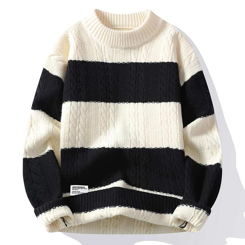 

Autumn and Winter New Casual Fashion Color Matching Trend Warm Outdoor Comfortable Sweater Men's Knitted Bottom Shirt