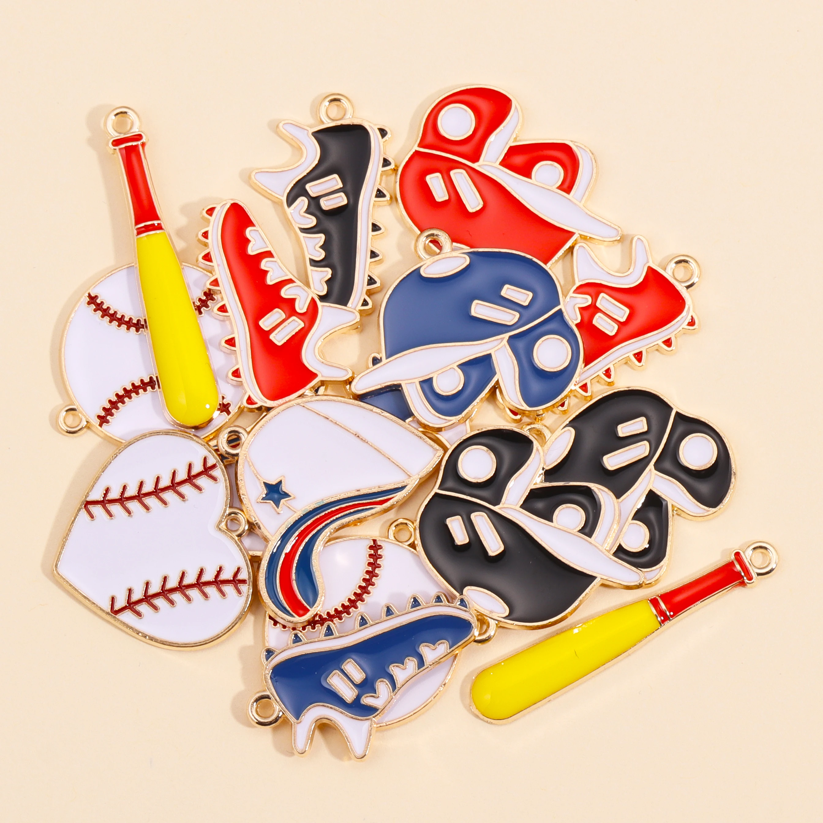 10Pcs Enamel Baseball cap Shoes Charms Alloy Sport Baseball Pendants For DIY Jewelry Making Keychain Earrings Accessories