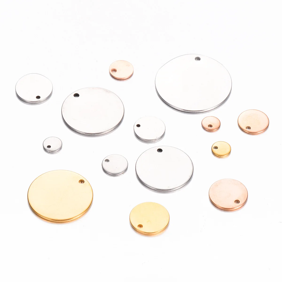 100pcs 6-35mm Stainless Steel Charms Round Dog Tag Pendant Stamping Blanks Pendants For Necklaces DIY Jewelry Making 3 Colors