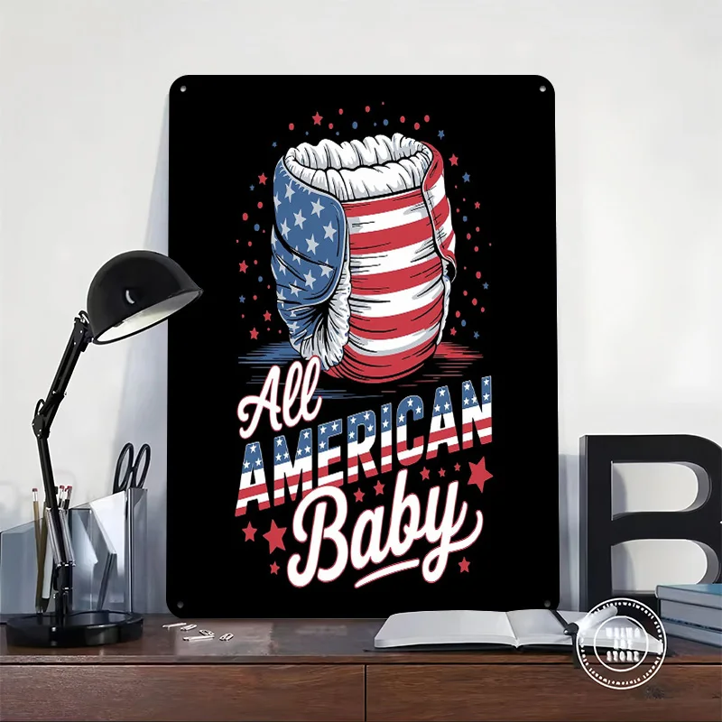 All American Baby Diaper Tin Poster Customized Wall Art Retro Vintage Metal Signs for Fans Room Home Deco Garage Decorations