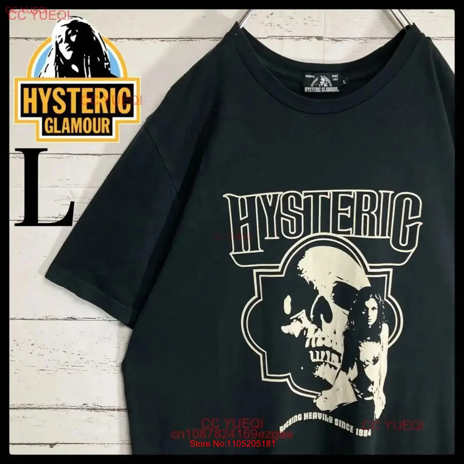 Super rare model Hysterical Glamour Hiss Girl T shirt L size skull No mv457 vintage Washed Casual Top For Everyday Wear