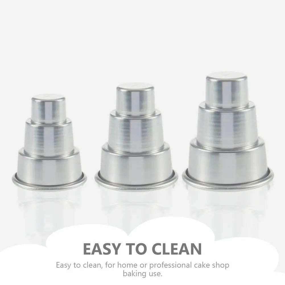 4Pcs Long-Lasting Aluminum Alloy Mini Cake Molds Versatile 3-Tier Baking Molds for Cupcakes Chocolate Pudding Homemade Dessert