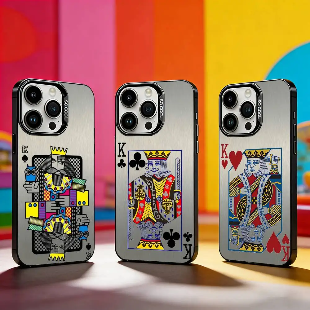

Fashion Playing Cards K Phone Case For iPhone 17,16,15,14,13,12,11 Plus,Pro Max,XS,Colored silver phone case