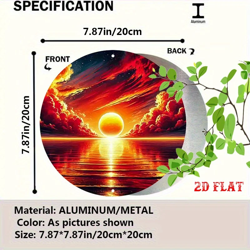 2D Flat, 2D Flat 1pc Majesty Aluminum Metal Tin Sign, Clouds Round Aluminum Sign, Tranquil 7.8X7.8Round Aluminum Sign - Sunset R