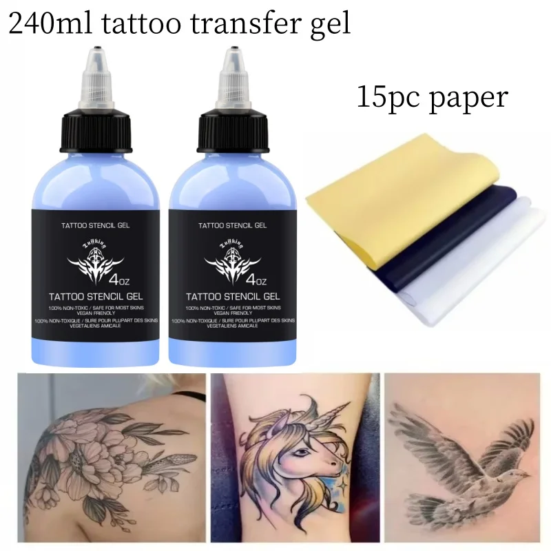 Profesjonalny zestaw żelu i papieru do transferu tatuażu Długotrwały szablon do tatuażu Żelowy papier termiczny Gładki, łatwy do projektowania tatuażu Narzędzie do zdobienia skóry