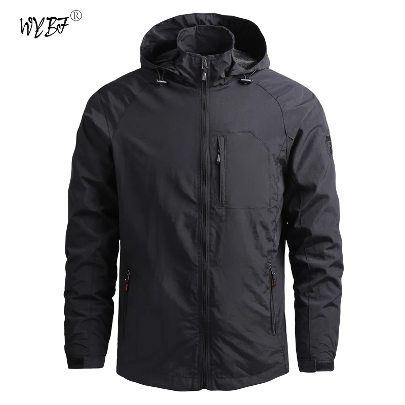 2024 Spring Outdoor Mens Cargo Jacket Hooded Charge Outwears Male Fashion Zipper Slim Thin Jackets Men Casual Breathable Coats