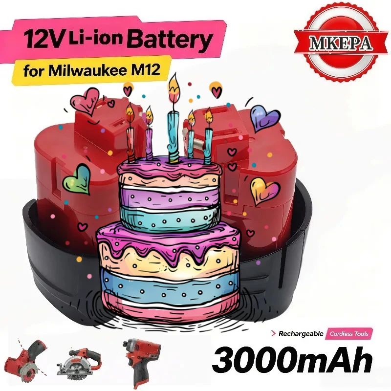 Replacement Power Tool Battery Pack 12V 3000mAh Lithium Cell Compatible with MIL‑12A‑LI 48‑11‑2411 Cordless Equipment